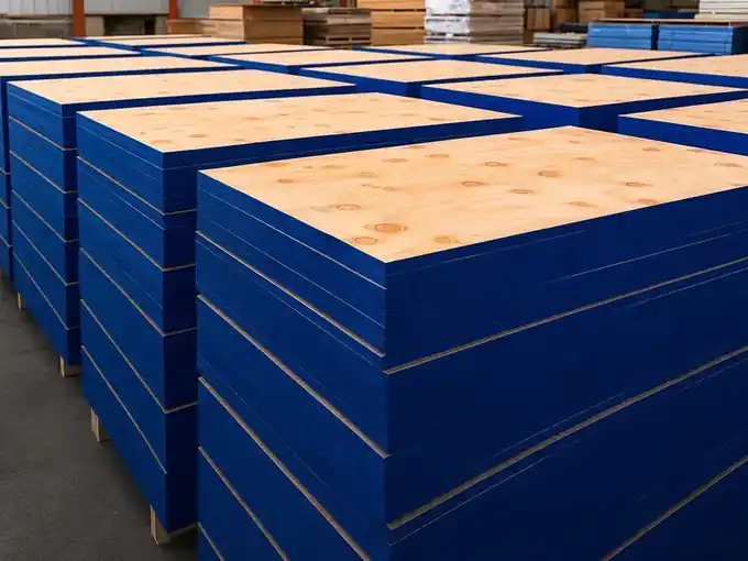 Stacked plywood sheets with blue finished edges