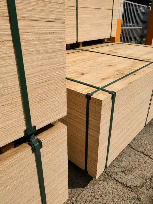 Close-up of strapped shutterply bundles