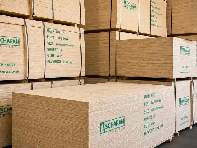 Bulk palletised shutterply stock in warehouse